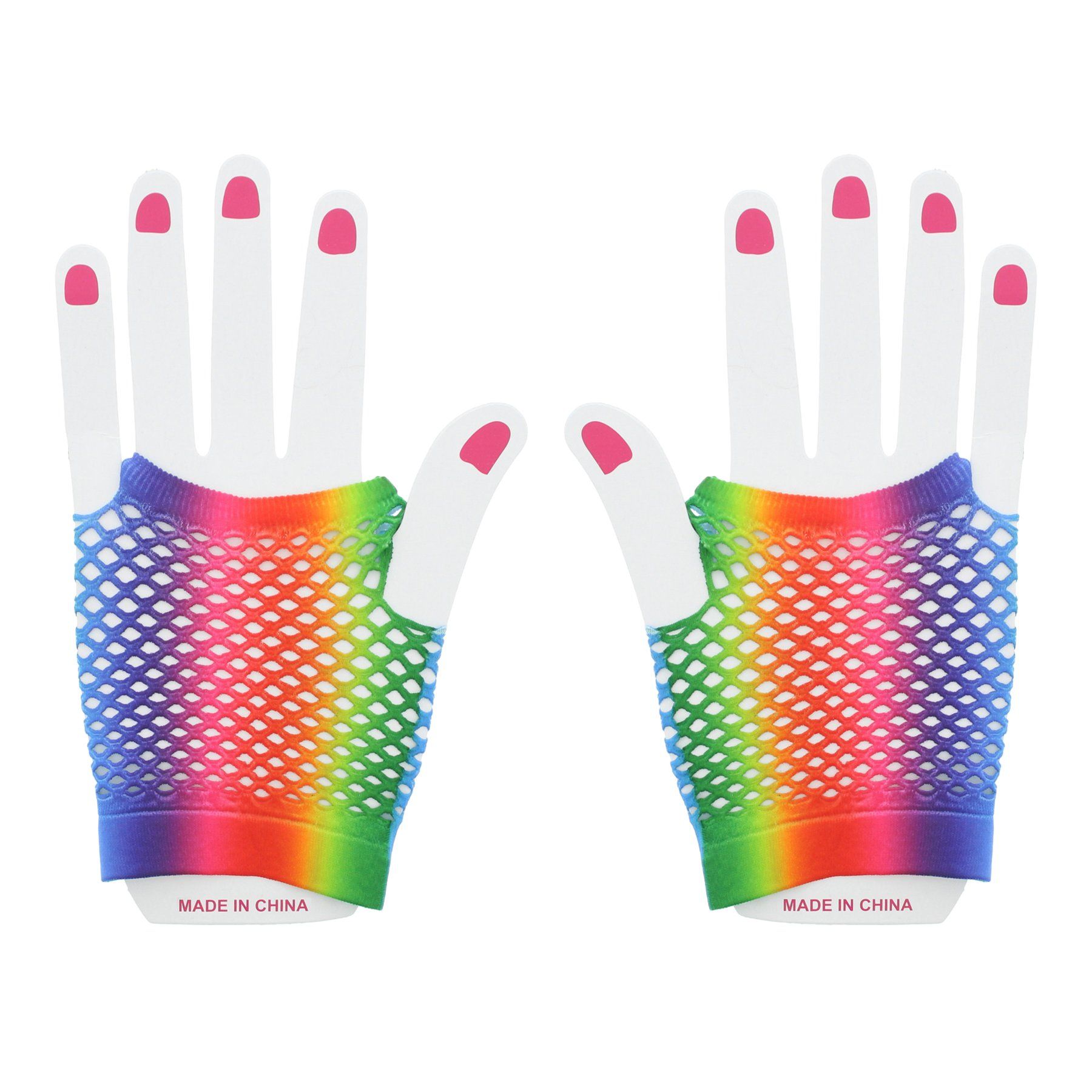 Zac's Alter Ego - Short Rainbow Fishnet Handschoenen - Regenboog